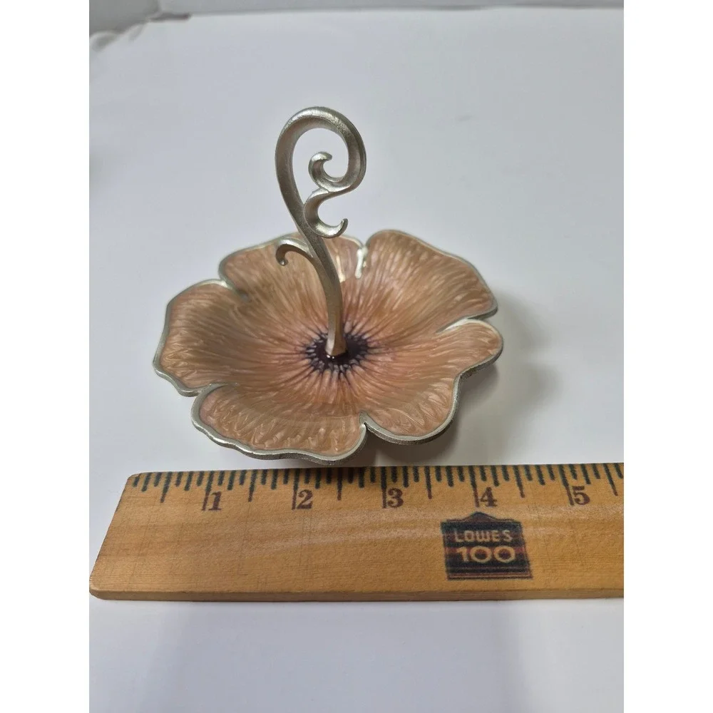 Cynthia Rowley Flower Ring Holder Enameled Peach Silver Tone Scroll Vanity Tray
